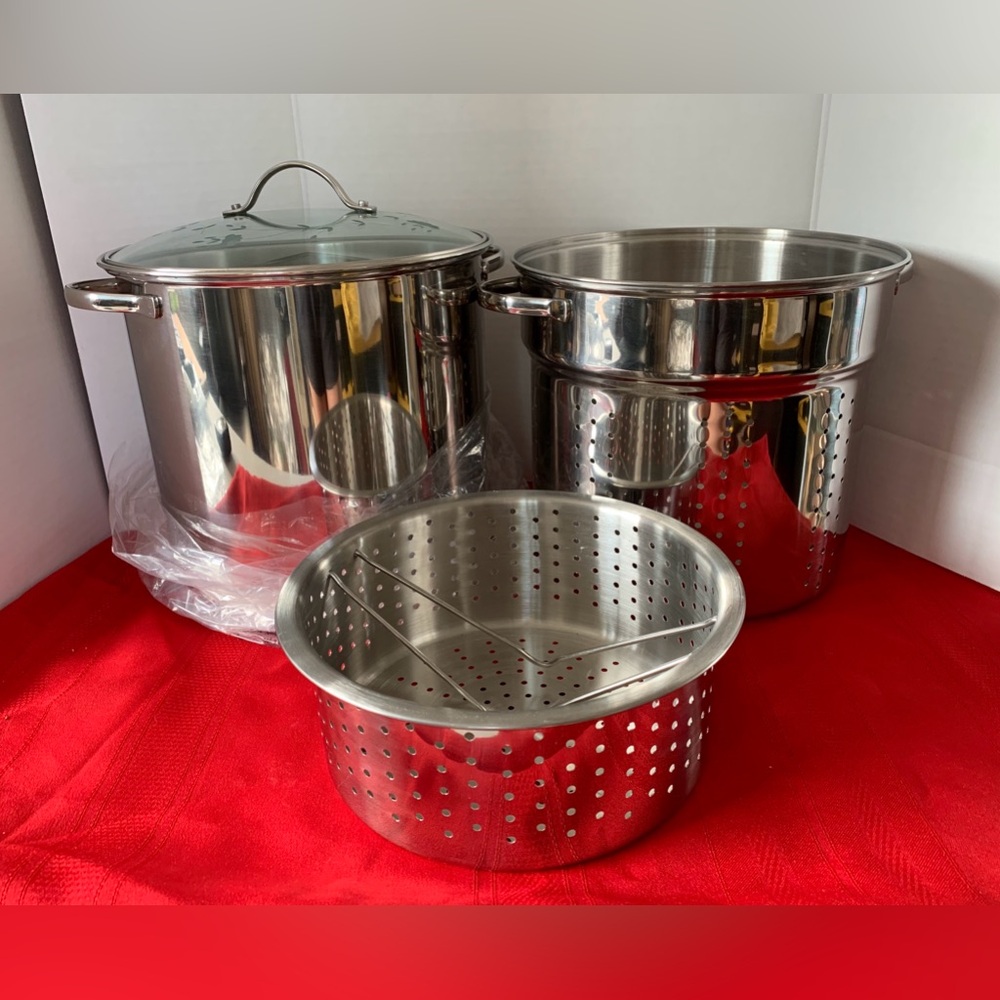 PRINCESS HOUSE 12QT Stockpot w/ Lid/Steamer/Strainer - 3 Pieces NEW